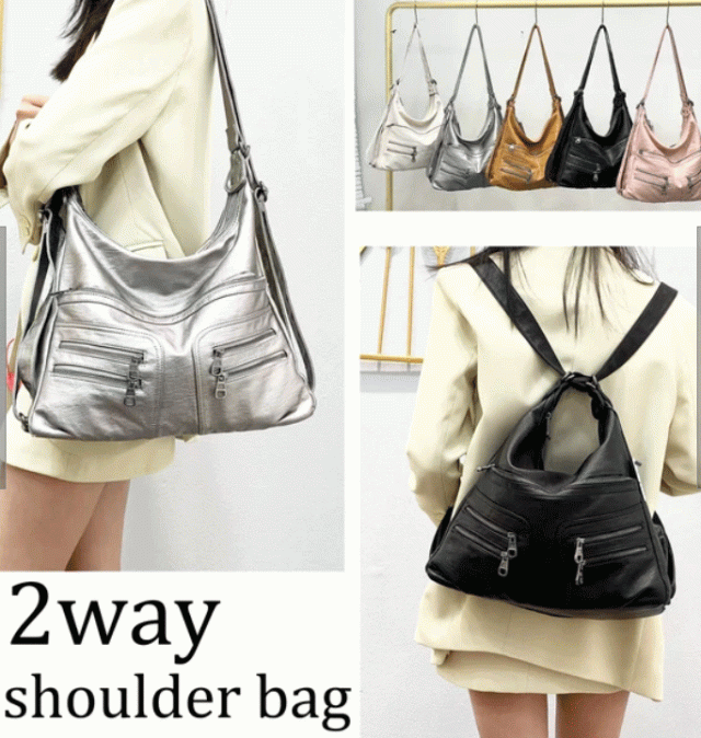 ショルダーバッグ　リュック洗い合皮　ショルダーバッグ 柔らかい　シボ感　おしゃれ通勤　旅行　シンプルデザイン　カジュアル　2way