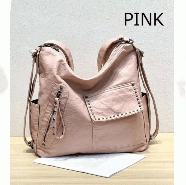 洗い合皮3wayショルダーバッグ  リュックサック　バックパック　ワンショルダー　斜め掛け　合成皮革　柔らかい　シボ感　大きめサイズ　大容量　旅行　普段使い 洗い合皮3wayショルダーバッグ リュックサック バックパック ワン