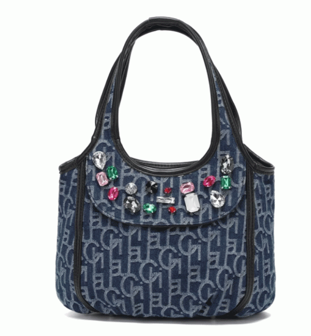 ビジュー ロゴデニム ハンドバッグ トート デニム きらきら カラフル