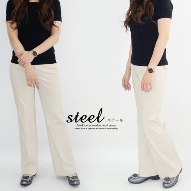 日本製 花モチーフビジュー付きローヒールパンプス ファースト