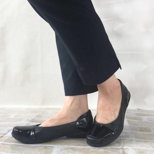 本革 フラットパンプス バレエパンプス 3e 幅広 外反母趾 パンプス