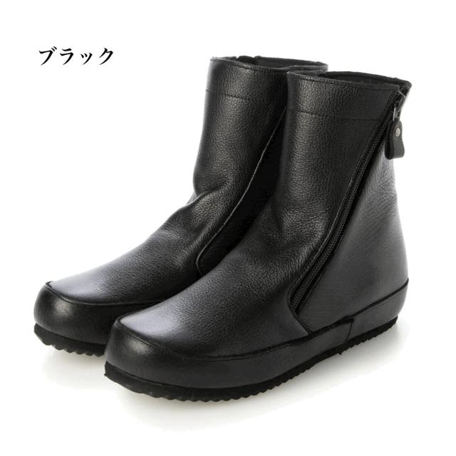 日本製　本革　革ブーツ　ショートブーツ　ふかふかインヒール ナナメジッパーデザインブーツ　幅広　4e 外反母趾　おしゃれ　3cmヒール　履きやすい　歩きやすい　カジュアル