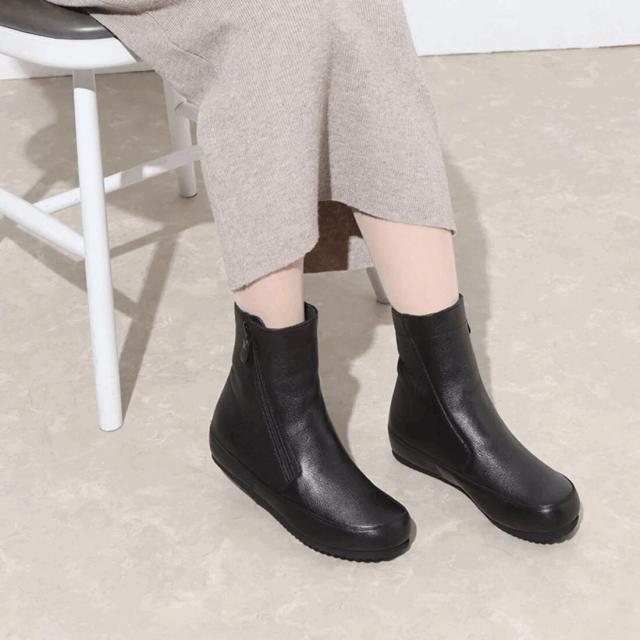 日本製　本革　革ブーツ　ショートブーツ　ふかふかインヒール ナナメジッパーデザインブーツ　幅広　4e 外反母趾　おしゃれ　3cmヒール　履きやすい　歩きやすい　カジュアル