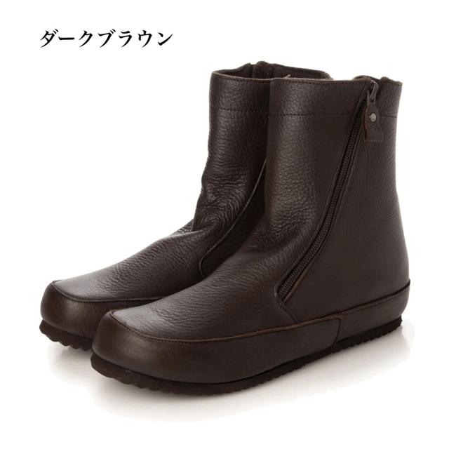 日本製　本革　革ブーツ　ショートブーツ　ふかふかインヒール ナナメジッパーデザインブーツ　幅広　4e 外反母趾　おしゃれ　3cmヒール　履きやすい　歩きやすい　カジュアル