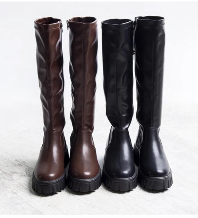 ブーツ　ロングブーツ　ストレッチ サイドジップ　ロング　レディース 柔らかい 6cmヒール　ベーシック　厚底　ラウンドトゥ　脚長　美脚　履きやすい　歩きやすい　ブラック　ダークブラウン　大きいサイズ　小さいサイズ　レディースブーツ ブーツ ロングブーツ ストレッチ サイドジップ ロング レディース