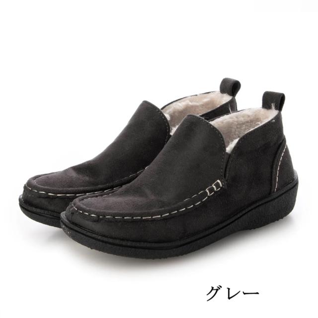 ブーツ　モカシン風ブーツ　ショートブーツ　ボア　あたたかい　ボアシューズ　カジュアル　軽い　軽量　レディースシューズ　履きやすい　脱ぎやすい　通勤　旅行　ブラック　グレー　オーク　小さいサイズ　大きいサイズ_2