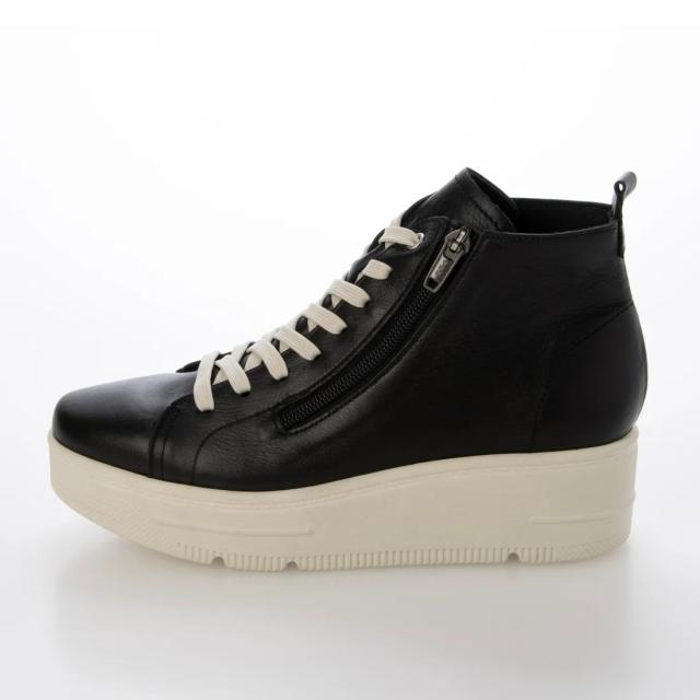 日本製　本革　牛革　レザースニーカー　厚底　レースアップスニーカー　ハイカットスニーカー　幅広　4e 外反母趾　美脚　脚長　ふかふか厚底ソール　ファスナー　履きやすい　脱ぎやすい　歩きやすい　疲れにくい　カジュアル　おしゃれ　ブラック　アイボリー