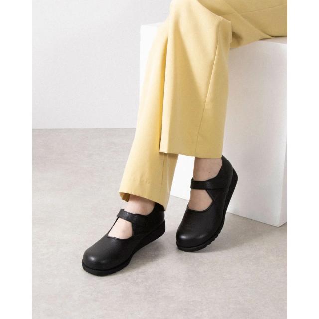 本革　牛革　レザーシューズ　柔らかレザー ストラップ コンフォート パンプス　5e 幅広ワイズ 外反母趾　パンプス　レディース靴　フラット　履きやすい　歩きやすい　脱ぎやすい　疲れにくい　ブラック　アイボリー　シルバー