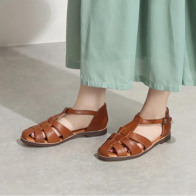 本革　牛革　柔らかレザー　レザーサンダル　グルカサンダル　幅広　3e  外反母趾　上品　レディースサンダル　コンフォートサンダル　歩きやすい　履きやすい　ローヒール　　の通販は