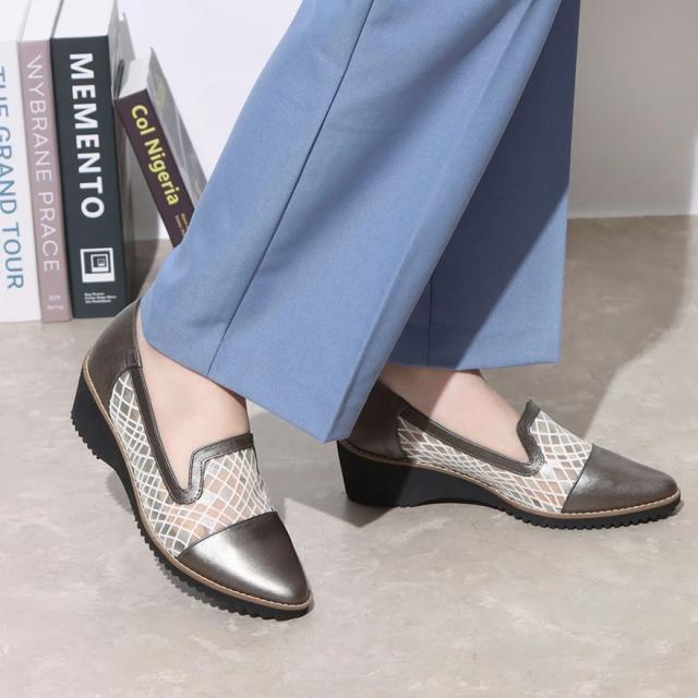 日本製 本革 牛革 レザーパンプス チュールコンビ ポインテッド