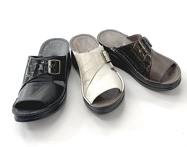 日本製 本革 サンダル コンビレザー 幅広 3e 外反母趾 ミュール