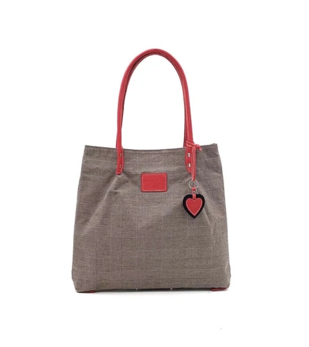 日本製 グレンチェック 綿生地 2wayトートバッグ ハート型チャーム