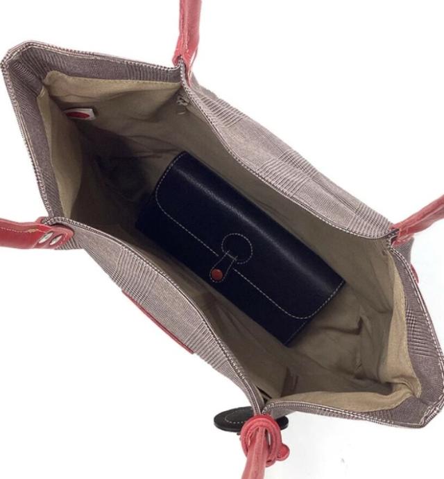 日本製　グレンチェック 綿生地 2wayトートバッグ　ハート型チャーム　カジュアル　おしゃれ　レディース鞄　軽量　レッド　キャメル　グリーン 日本製 グレンチェック 綿生地 2wayトートバッグ ハート型チャーム