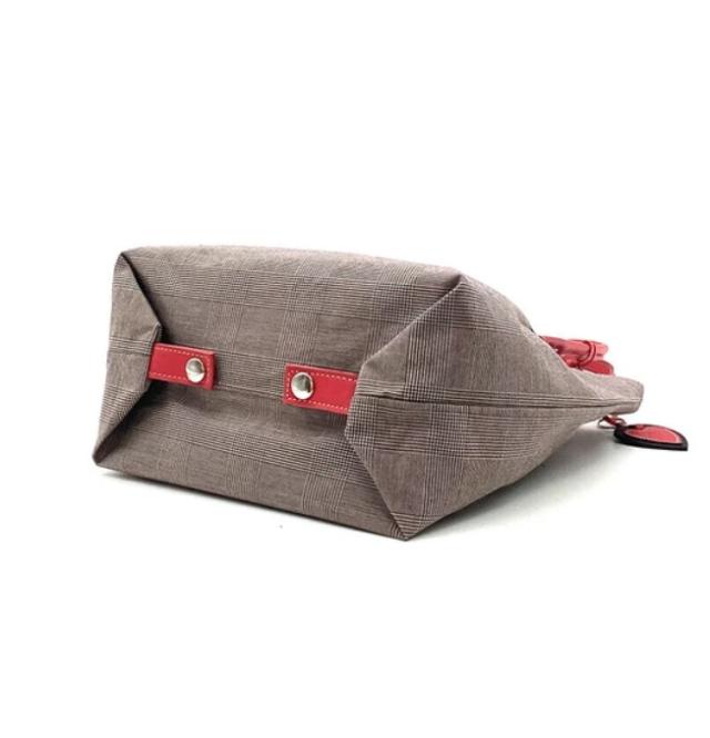 日本製 グレンチェック 綿生地 2wayトートバッグ ハート型チャーム