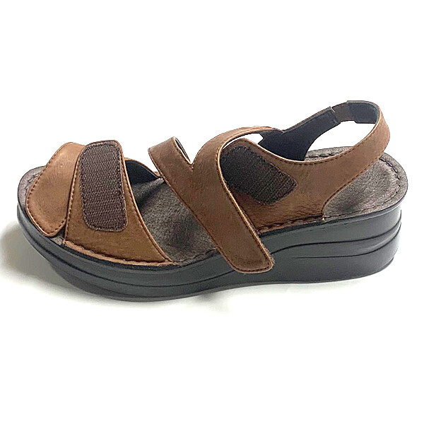 日本製 本革 サンダル レディース ウェッジヒール 厚底 5cm 幅広 3e