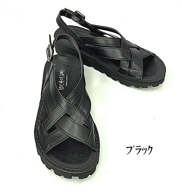 日本製 本革 サンダル レザーサンダル 幅広 3e 4e 外反母趾 ストラップ