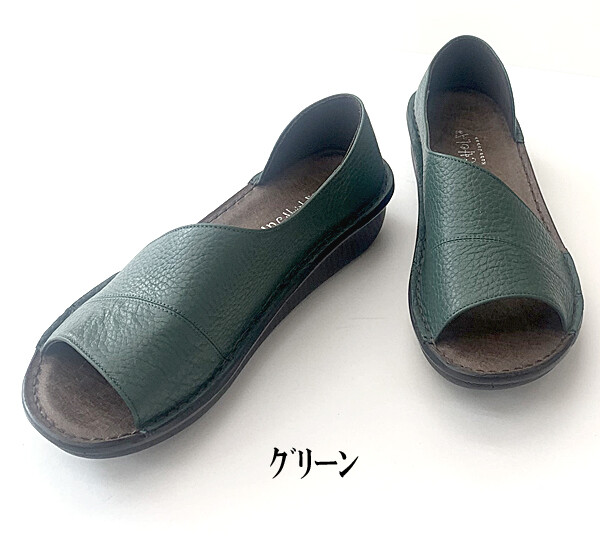 日本製　本革　サイドオープンサンダル　レザーサンダル　幅広　3e 4e 外反母趾　オープントゥ パンプス セパレートパンプス 歩きやすい 痛くない レザー コンフォートパンプス_2