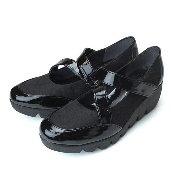 日本製 パンプス 甲クロスベルト付き ウェーブソール ウェッジパンプス