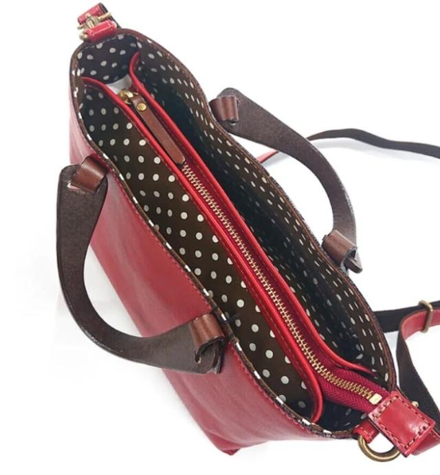 日本製　レザーバッグ　２way　ショルダーバッグ　ハンドバッグ　中ドット柄　牛革　ハンドメイド　カジュアルバッグ　レディースバッグ　手提げバッグ　肩掛け　斜めかけ　おしゃれ　内側ドット柄　かわいい 日本製 レザーバッグ 2way ショルダーバッグ ハンドバッグ 中ドット柄