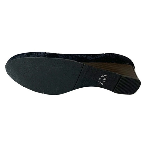 日本製 パンプス 外反母趾 4E 幅広 ウェッジヒール ラウンドトゥ 伸縮 ストレッチ 3.5cm ローヒール 花 フラワー ネイビー アイボリー ウェッジパンプス