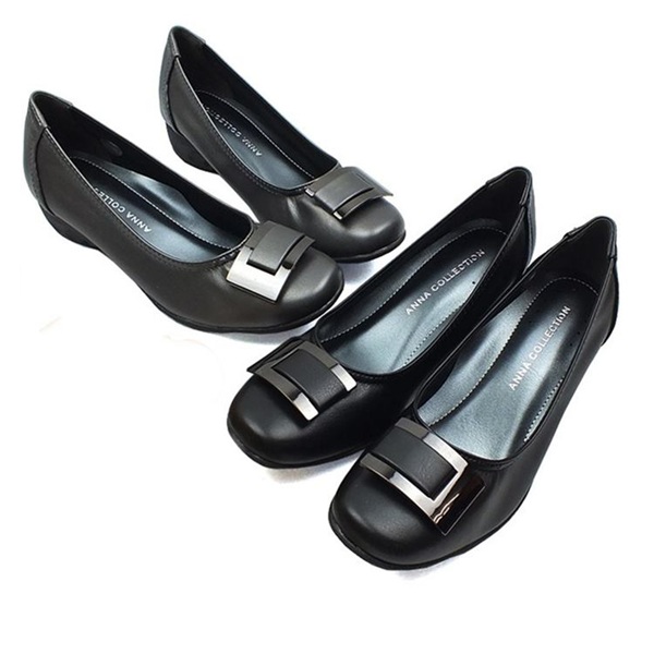 パンプス ローヒール 幅広 3e 外反母趾 太ヒール バックル スクエア