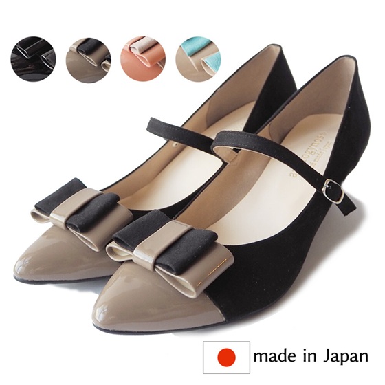 日本製　パンプス　バイカラーリボンストラップパンプス　ジェンダーレス   大きいサイズ　華やか　おしゃれ　ストラップ　　履きやすい　歩きやすい　大人かわいい 日本製 パンプス バイカラーリボンストラップパンプス ジェンダーレス