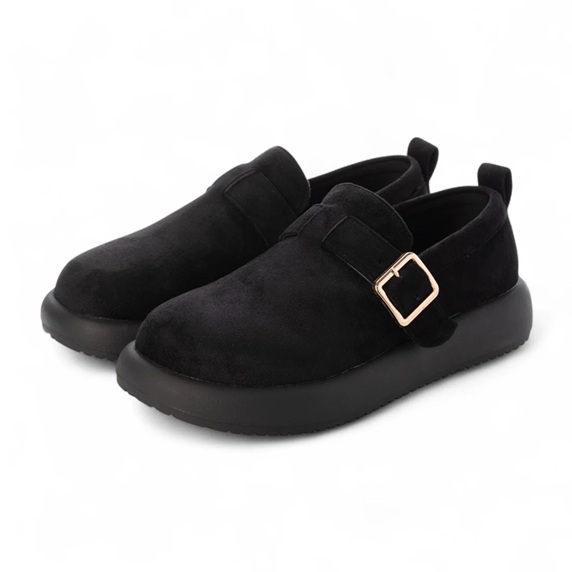 厚底ベルト付きフラットシューズ カジュアル スエード 厚底ヒール