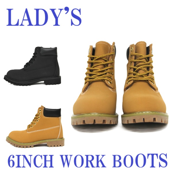 ベーシック　6インチ　レディース　ワークブーツ　ブーツ　定番　ブラック　イエロー　アメカジ　ショート　カジュアルブーツ　軽量　履きやすい　歩きやすい　おしゃれ　合成皮革　通気性