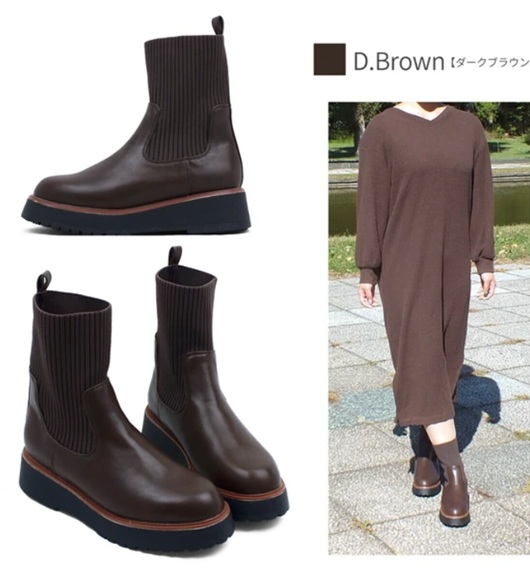 ニットブーツ 厚底 レディース 防水 軽量 防滑 ミドルブーツ リブニット チェルシーブーツ ソックスブーツ  幅広　3e  外反母趾　ショートブーツ　カジュアルブーツ　おしゃれ　履きやすい_10