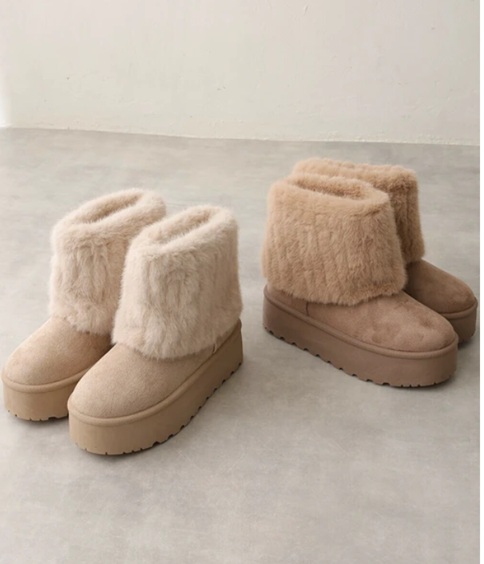 厚底 ファーカバー ショート丈 ムートンブーツ　ふわもこファーカバー　ボリューム　内側はふかふか　履きやすい　歩きやすい　暖かい　ショート丈 厚底 ファーカバー ショート丈 ムートンブーツ ふわもこファーカバー