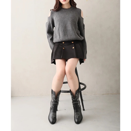 ブーツ ウエスタンブーツ ポインテッドトゥ ミドル丈 刺繍デザイン