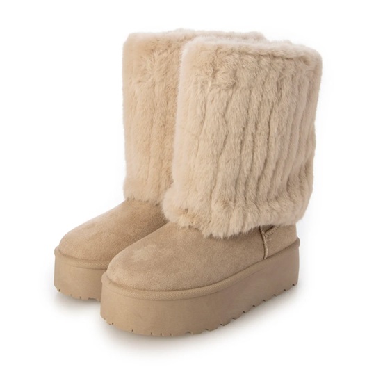 ブーツ 厚底 ファーカバー ミドル丈 ムートンブーツ ふわもこファー