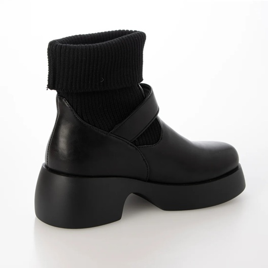 ブーツ 厚底リブソックスブーツ 2Way 防寒 美脚 ベルトデザイン