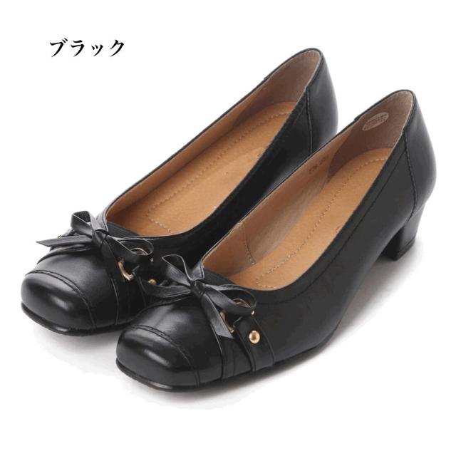 本革　牛革　レザーパンプス　リボンデザイン　ローヒール　パンプス　幅広　3e  外反母趾　柔らかい　防滑　軽い　軽量　履きやすい　歩きやすい　脱ぎやすい　疲れにくい　通勤　レディース靴　おしゃれ_1