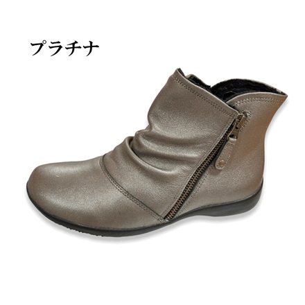 本革 牛皮 なめし革ブーツ ブーツ ホンブルグ帽なめし革 あったか下穿きボア入り口・入口 曲がったジッパー シャーリング絵図面 フラットソール  コンフォートブーツ  履き分かりやすい 歩き分かりやすい 黒いこと 分かりやすい 定番絵図面
