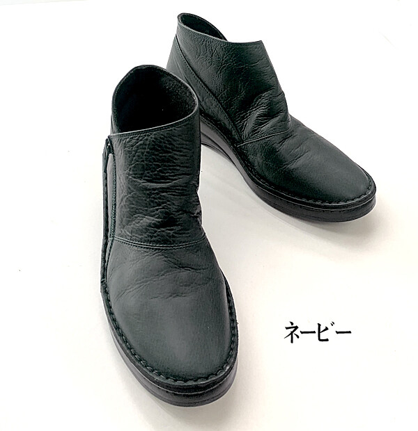 本革　日本製　ハンドメイド　ウエッジソールサイド　サイドファスナー　ショートブーツ　踵高5cm　22.0 -24.5cm　小さいサイズ　20代　３０代　40代　ブラック　ブラウン　ネイビー　歩きやすい　着脱しやすい　2e