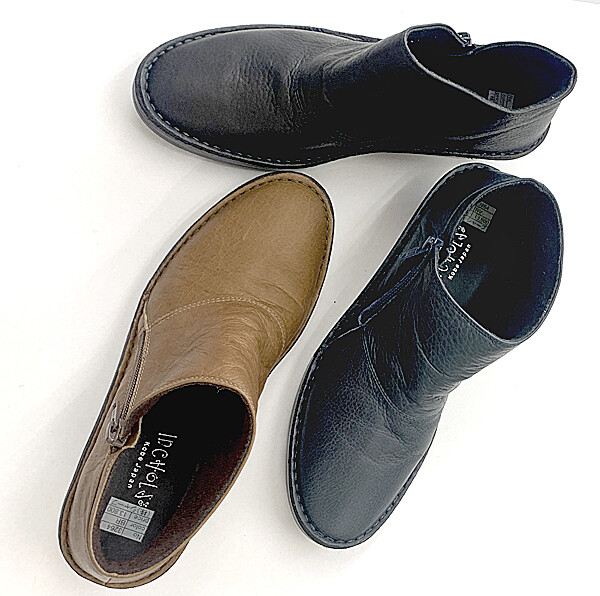 本革　日本製　ハンドメイド　ウエッジソールサイド　サイドファスナー　ショートブーツ　踵高5cm　22.0 -24.5cm　小さいサイズ　20代　３０代　40代　ブラック　ブラウン　ネイビー　歩きやすい　着脱しやすい　2e