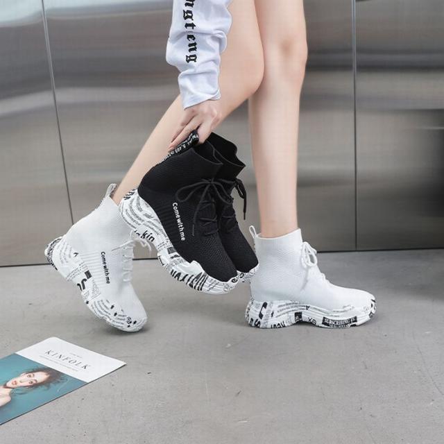 ソックススニーカー ハイカット 厚底スニーカー インヒール 厚底 シューズ カジュアル スポーツ ストリート系 22.5〜25.0cm 歩きやすい　疲れない　スニーカー　厚底　ローカット　美脚　ブラック　ホワイト　２０代30代４０代　大人女子