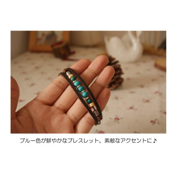 レザー バングル ターコイズストーン付き ブレスレット アクセサリー 本革 レザー ターコイズ ウッド