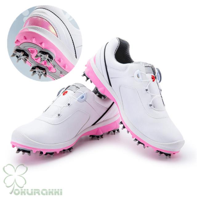 ゴルフ ゴルフシューズ ダイヤル式 ソフトスパイク スパイク鋲 レディース スパイクシューズ 防水 人工皮革の通販は 12,079円