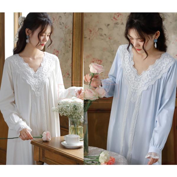 レディースパジャマ春夏秋部屋着Vネック長袖レースワンピースレディースパジャマ部屋着の通販は 5,415円