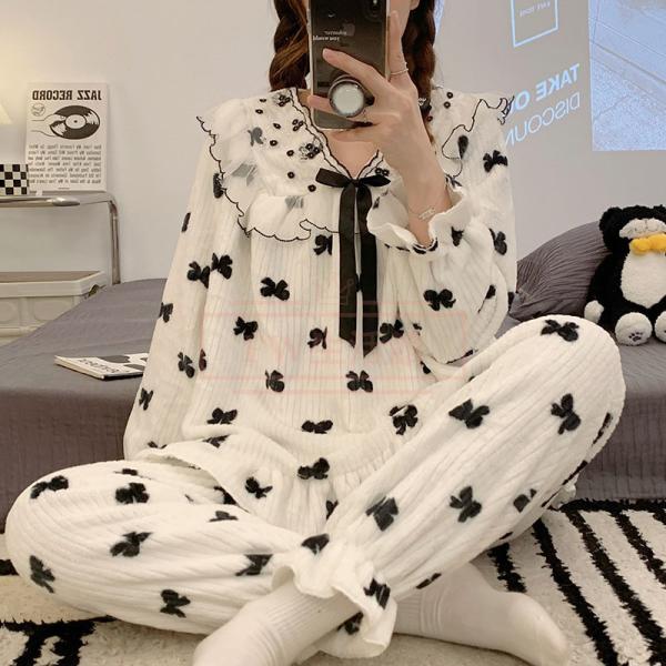 レディース 寝巻き ファッション パジャマ 冬 新作 裏起毛 厚手 長袖  可愛い 家居 ホームウエア 保温 暖かい 着心地 ふわふわ 4,916円