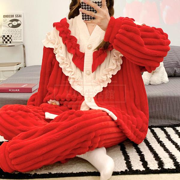 レディース 寝巻き ファッション パジャマ 冬 新作 裏起毛 厚手 長袖  可愛い 家居 ホームウエア 保温 暖かい 着心地 ふわふわの通販は