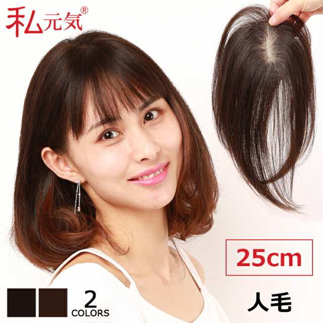 私元気 人毛 部分ウィッグ【25cm】部分ウィッグ 人毛 ウィッグ かつら ポイントウィッグ 白髪かくし つけ毛 トップカバー 女性 レディ