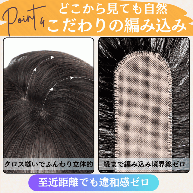 ピンなし ウィッグ ピン無し部分ウィッグ 頭頂部 白髪隠し 部分 ピン不要 ピンなし ウィッグ ピン無し部分ウィッグ 頭頂部 白髪隠し 部分