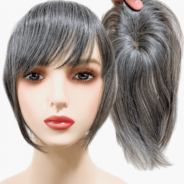 白髪ウィッグ 白髪ショート 部分ウィッグ かつら ヘアピース ポイント