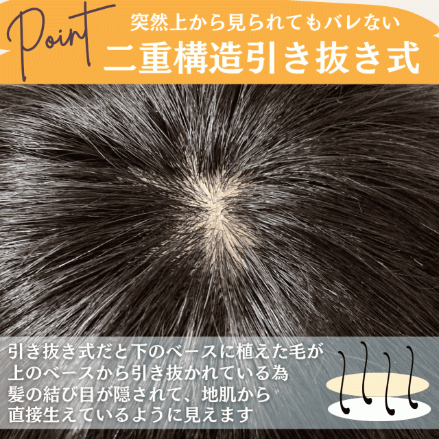 部分ウィッグ ヘアピース 人毛100% トップカバー 増毛かつら トップウィッグ カバーピース ポイントピース トップピース かつら 男性 女性 ウイッグ メンズ レディース 形脱毛 つむじ 頭頂部 薄毛 脱毛 人毛 ショート 両面テープ付 自然 Luce brillare ルスブリラーレ_9