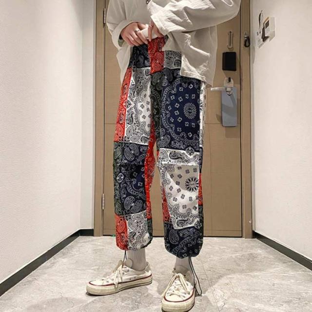 YANTOR ペイズリー柄 ダークブルー サルエルパンツ YANTOR ヤントル Tibetan Paisley Himo Pants[Y225PT09/BLUE]