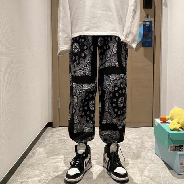 ワイドパンツ メンズ 春秋 冬 ペイズリー柄パンツ ペーズリー 総
