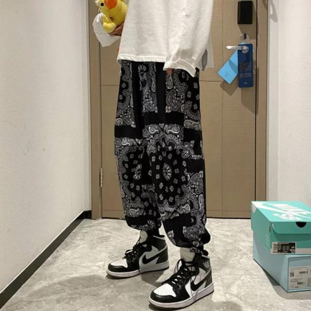 ワイドパンツ メンズ 春秋 冬 ペイズリー柄パンツ ペーズリー 総
